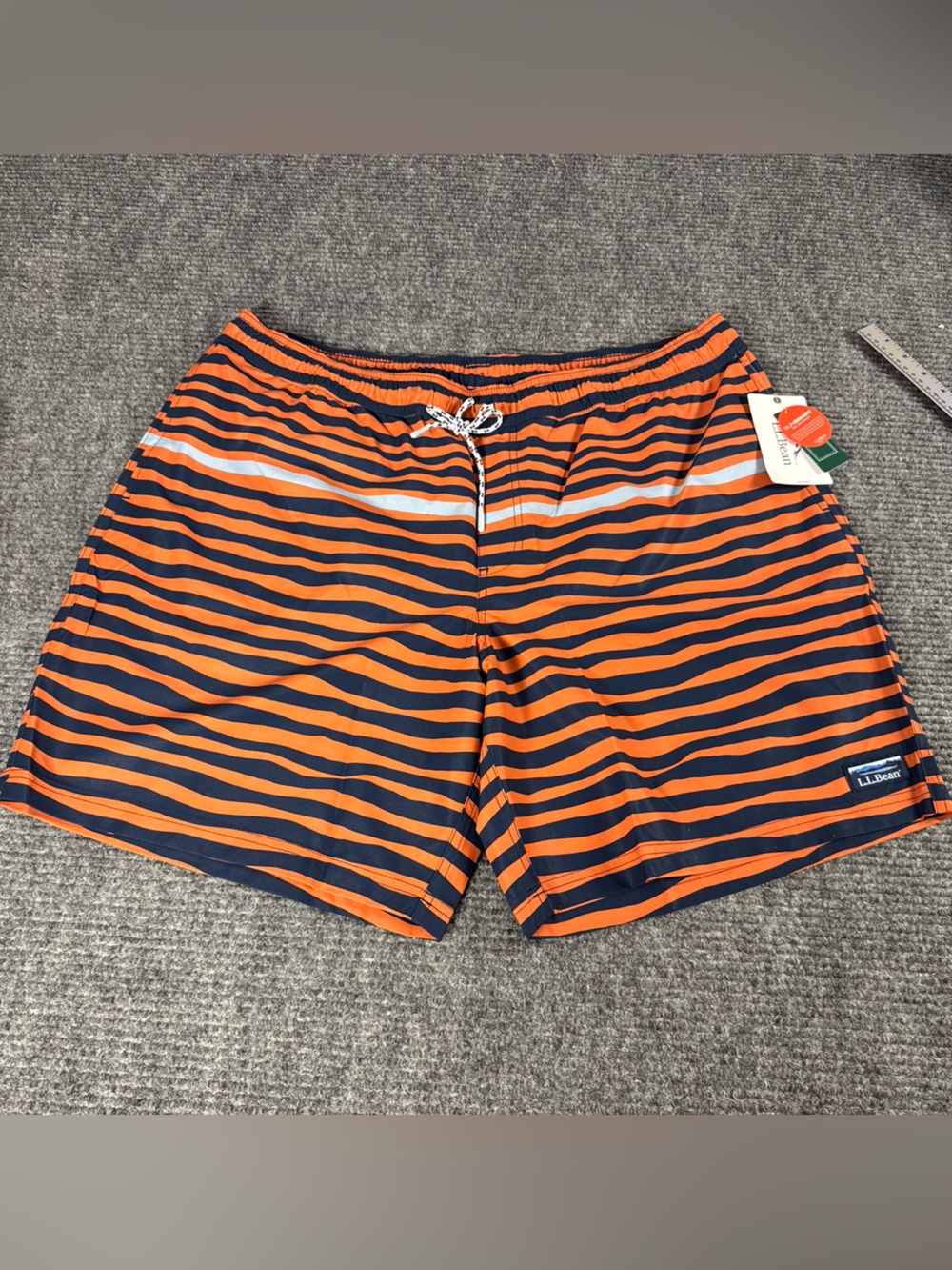 L.L.Bean Men’s XXL Swim Trunks Shorts Orange Navy Stripe UPF 50+ NWT Gorpcore